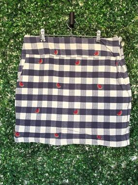 Gingham Navy & White Embroidered Watermelon Skort